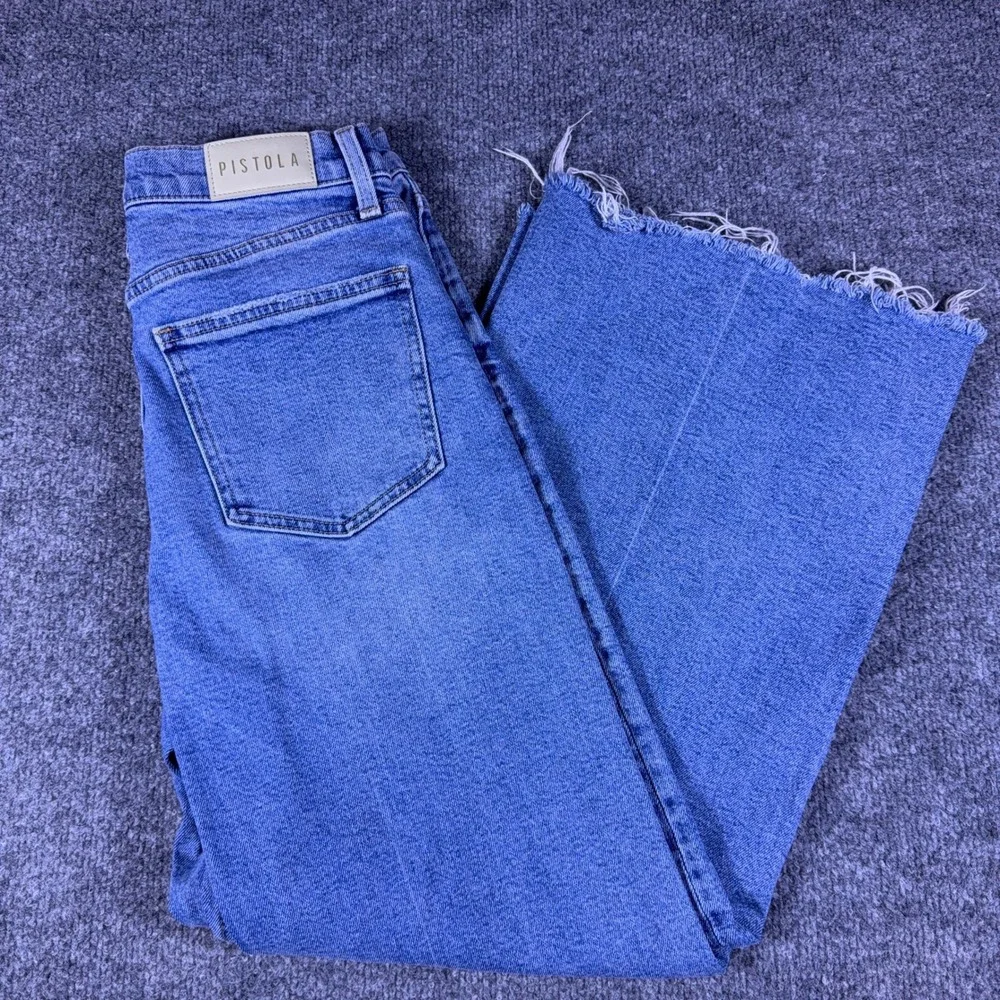 Pistola Womens High Rise Wide Leg Raw Hem Jeans Blue Denim Size 27